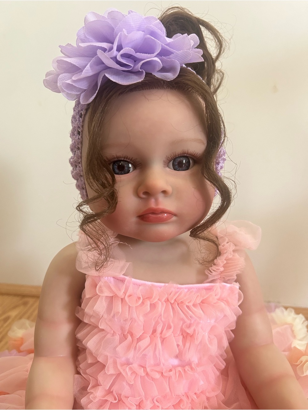 Cute Pink Ruffle Baby Doll in Pastel Tutu Dress Full body Vinyl - Picture 2 of 9